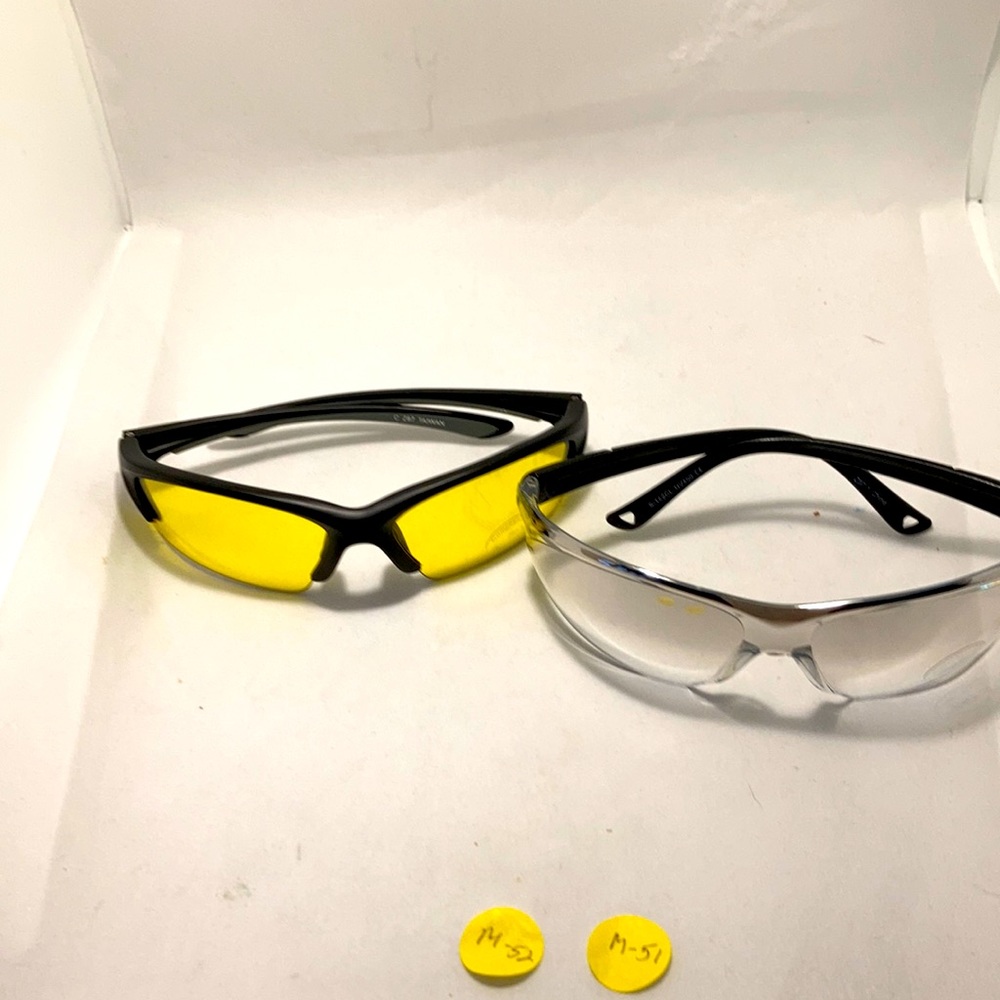2 Pairs of bicycle or shooting sunglasses with z87.1 safety lens.